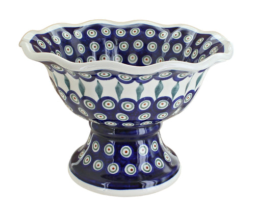 Polish Pottery Peacock Pedestal Bowl