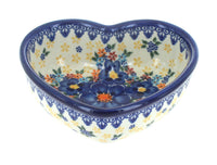 Polish Pottery Blue Dahlia Heart Bowl