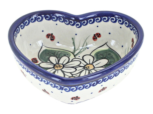 Polish Pottery Ladybug Heart Bowl