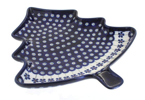 Polish Pottery Flowering Peacock Christmas Tree Plate