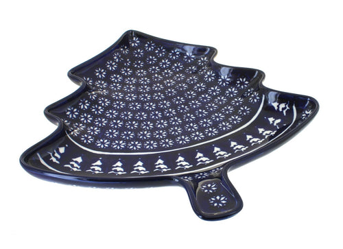 Polish Pottery Winter Nights Christmas Tree Plate