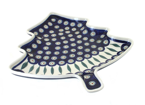 Polish Pottery Peacock Christmas Tree Plate