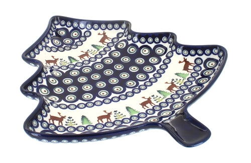 Polish Pottery Reindeer Pine Christmas Tree Plate