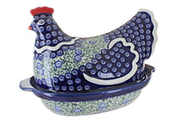 Polish Pottery Seaside Swirl Hen Baker