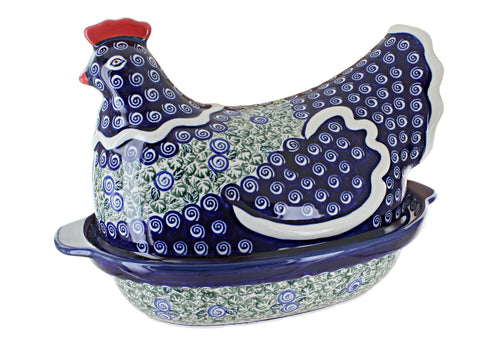 Polish Pottery Seaside Swirl Hen Baker