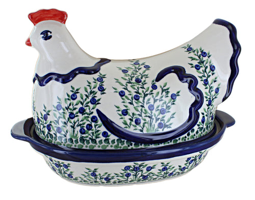 Polish Pottery Porcelain Vine Hen Baker