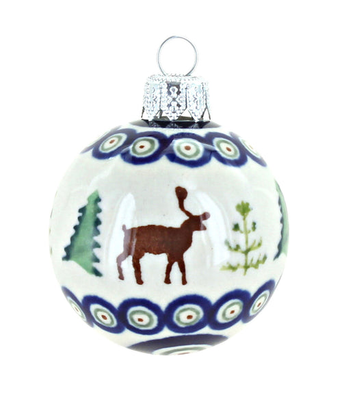 Polish Pottery Reindeer Pine Christmas Ball