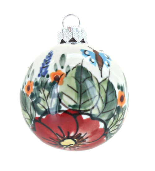 Polish Pottery Floral Butterfly Christmas Ball