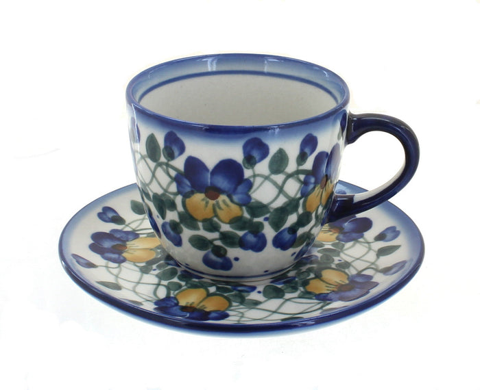 Polish Pottery Pansies Cup & Saucer