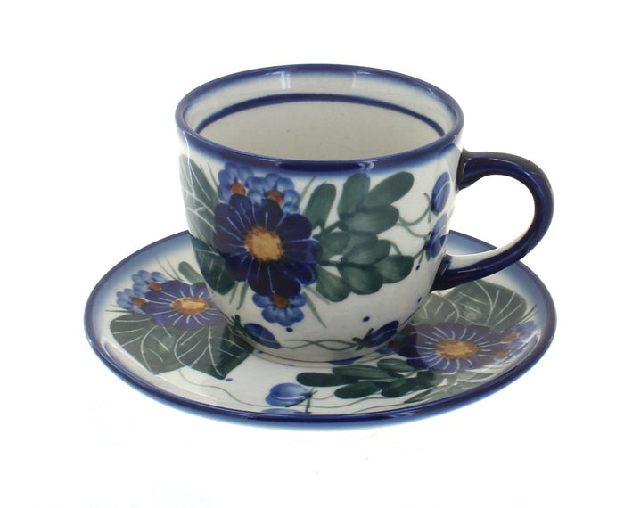 Polish Pottery Forget Me Not Cup & Saucer