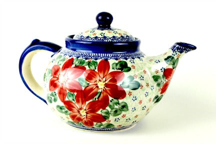 Poinsettia Teapot Polish Pottery