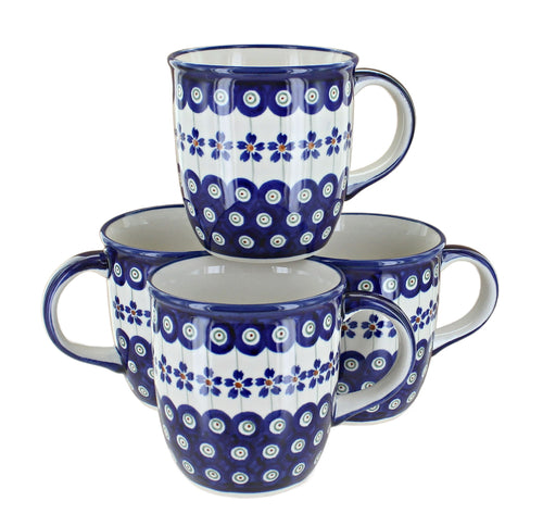 Flowering Peacock 4 Piece Mug Set Polish Pottery