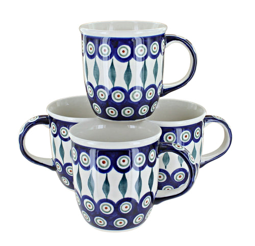 Peacock 4 Piece Mug Set Polish Pottery
