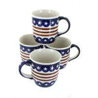 Polish Pottery Stars & Stripes 4 Piece Mug Set