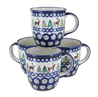 Polish Pottery Reindeer Pine 4 Piece Mug Set