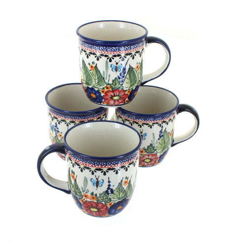 Floral Butterfly 4 Piece Mug Set Polish Pottery