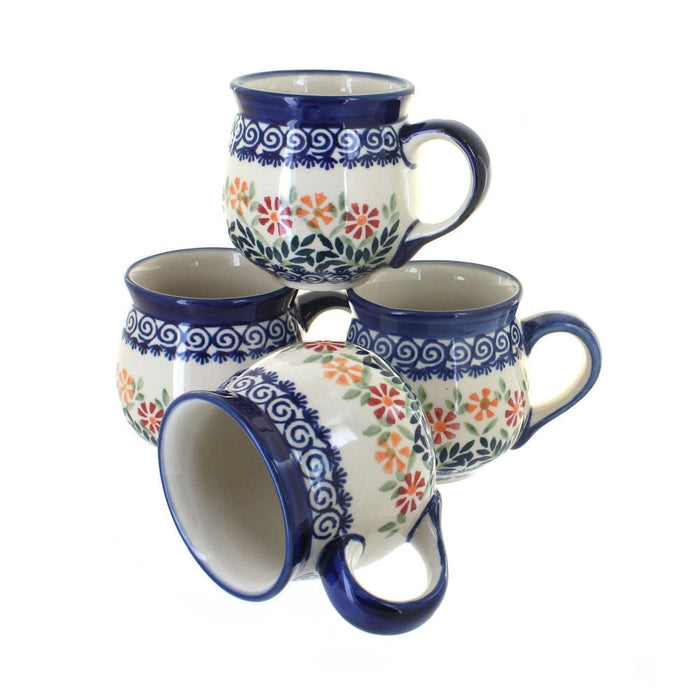Polish Pottery Garden Bouquet 4 Piece Bubble Mug Set