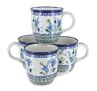 Polish Pottery Blue Tulip 4 Piece Mug Set