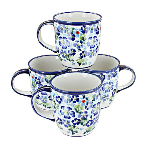 Polish Pottery Vintage Violet 4 Piece Mug Set