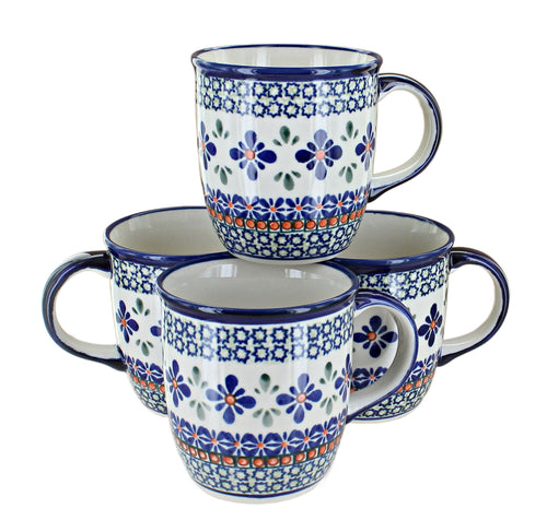 Mosaic Flower 4 Piece Mug Set Polish Pottery