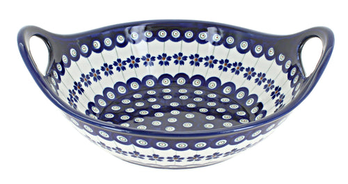 Polish Pottery Flowering Peacock Small Bowl with Handles
