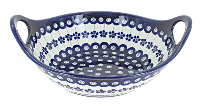 Polish Pottery Flowering Peacock Small Bowl with Handles