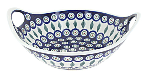 Polish Pottery Peacock Small Bowl with Handles
