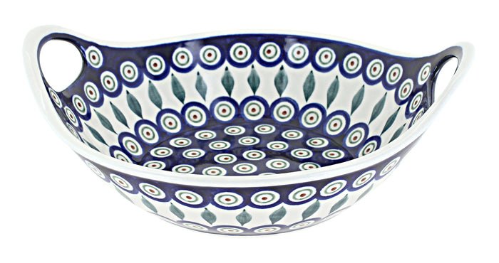 Polish Pottery Peacock Small Bowl with Handles