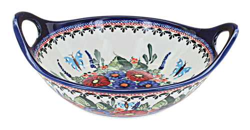 Polish Pottery Floral Butterfly Small Bowl with Handles