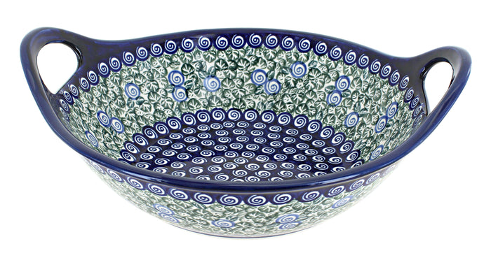 Polish Pottery Seaside Swirl Medium Bowl with Handles