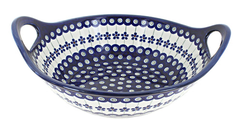 Polish Pottery Flowering Peacock Medium Bowl with Handles