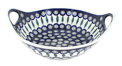 Polish Pottery Peacock Medium Bowl with Handles