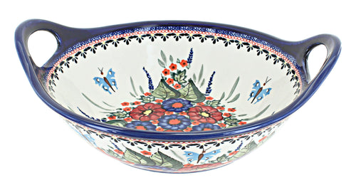 Polish Pottery Floral Butterfly Medium Bowl with Handles