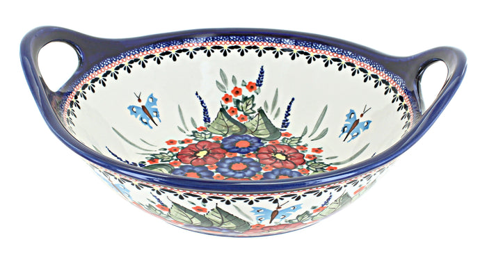 Polish Pottery Floral Butterfly Medium Bowl with Handles