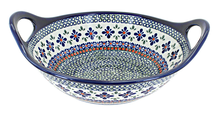 Polish Pottery Mosaic Flower Medium Bowl with Handles