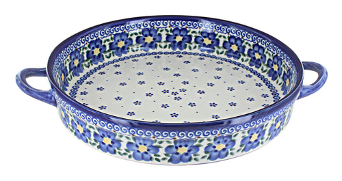 Polish Pottery Spring Blossom Large Round Baker with Handles
