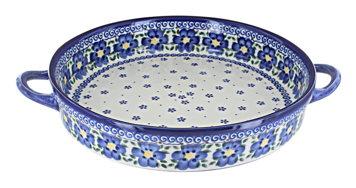 Polish Pottery Spring Blossom Large Round Baker with Handles