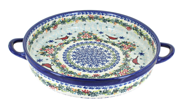Winter Cardinal Large Round Baker with Handles