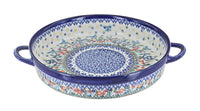 Polish Pottery Garden of Eden Large Round Baker with Handles