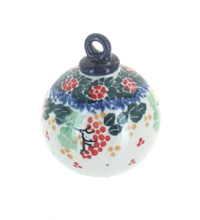 Polish Pottery Holly Small Round Christmas Ornament