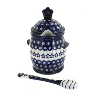 Polish Pottery Flowering Peacock Honey Pot and Dipper