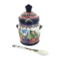 Polish Pottery Floral Butterfly Honey Pot and Dipper