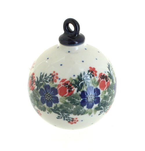Polish Pottery Holiday Flower Large Round Christmas Ornament