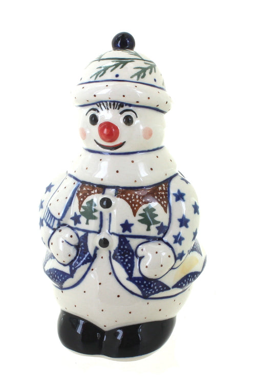 Polish Pottery Evergreen Snowman Figurine