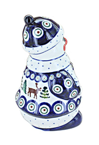 Reindeer Pine Snowman Figurine Polish Pottery