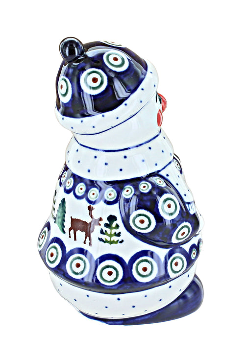 Reindeer Pine Snowman Figurine Polish Pottery