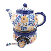 Polish Pottery Butterfly Teapot with Warmer & Candle Holder