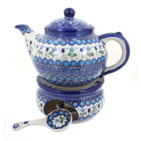 Polish Pottery Savannah Teapot with Warmer & Candle Holder