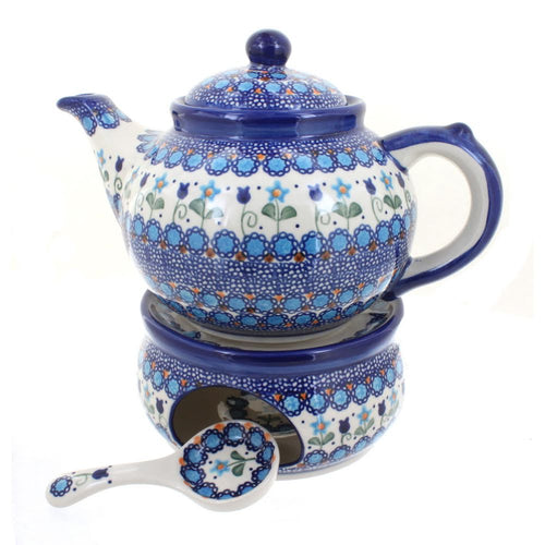 Polish Pottery Savannah Teapot with Warmer & Candle Holder