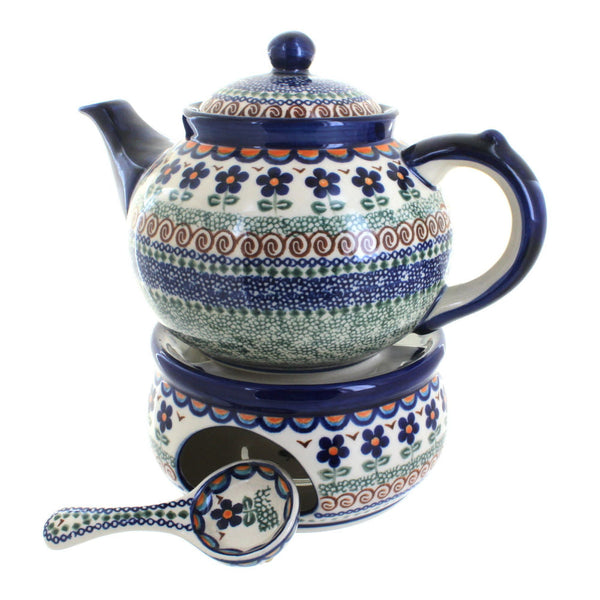 Aztec Flower Teapot with Warmer & Candle Holder